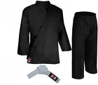 BLACK Karate Uniform, Gi 7 oz Adult Kids w/White belt Tae Kwon US Size TMA