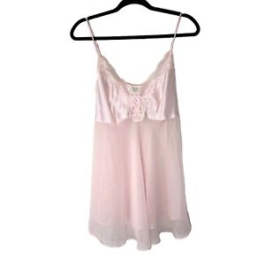 Vintage Pink Coquette Fairycore Lace Sheer Tank Top/Mini Slip Dress L