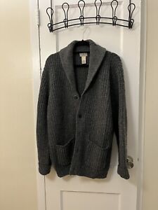 LL Bean Charcoal Gray Wool Shawl Collar Cardigan Large