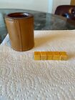 Antique late 1800s Celluloid Poker Dice W/Leather Dice Cup