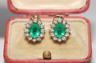 Vintage Circa 1980s 18k Gold Natural Diamond And Emerald Decorated Earring