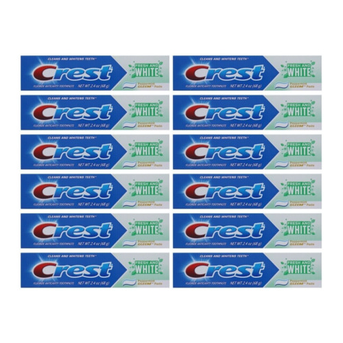 Crest Fresh & White Toothpaste Peppermint Gleem 2.4 oz (Pack of 12 Tubes)
