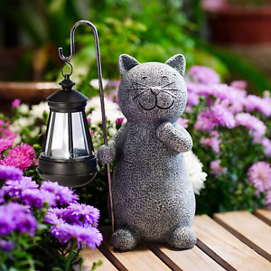 New ListingSolar Garden Statue Cat Figurine- Garden Art with Solar Lantern Mothers Day Gift