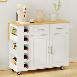 Multi-Functional Kitchen Island Cart with 2 Door Cabinet and Two Drawers