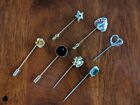 Vintage Jewelry Lot Of 7 Mixed Costume Gold And Silver Tone Stick Pins  J6
