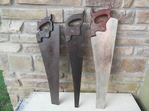 Antique Lot of 3 Hand Saws Warranted Superior Atkins Disston Woodworking Tools