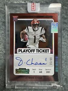 New ListingJa’Marr Chase /99 Contenders Rookie Ticket RPS On Card Auto Sealed #’d 35 of 99!