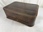 Antique Mahogany JEWELRY BOX with Drawer & Brass Amour Edging