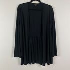 J Jill Wearever Cardigan Sweater Womens Large Open Front Black Smocked Back
