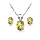 Sterling Silver Citrine Oval-cut Solitaire Necklace and Stud Earrings Set