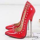 Women's Super High Heels Rivets Pointy Toe Shoes Patent Leather Stilettos Party