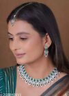 AD CZ INDIAN JEWELRY SILVER PLATED BOLLYWOOD BRIDAL WEDDING CHOKER NECKLACE SET