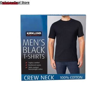 Kirkland Men's Black 100% Cotton Crew Neck T-shirt FREE SHIPPING! 2 OR 6 PACK