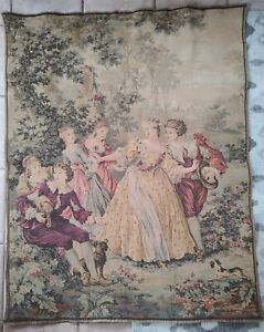 Large Antique French Countryside Tapestry Romantic Scene Unframed
