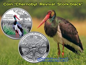 Ukraine coin Chornobyl. Revival. The Black stork in capsule, 5 Hryven, 2024