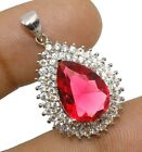 2CT Ruby & White Topaz 925 Solid Sterling Silver Pendant Jewelry Y3-2