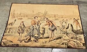 antique french tapestry wall hanging 50”x 67”