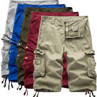 Mens Casual Solid Cargo Shorts Multi Pockets Washed Lounge -30 31 32 34 36 38 40