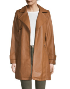 Bagetelle Open-Front Leather Trench Coat in Size M