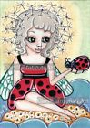 New ListingACEO Original Painting Big Eye Fairy Ladybug Fantasy Outsider art - C Cameron
