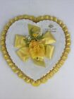 Vintage Valentines Day Heart Candy Box Chocolate Yellow Satin Lace Trim 12in