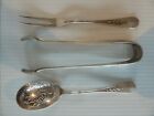 CHRISTOFLE 3-PIECE SILVERPLATED SERVING TONGS, SUGAR SIFTER & PICKLE, ENGRVD SMS