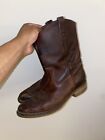 Vintage LL Bean Mens Leather Boots Pull On Biker Brown Boots Size 11M