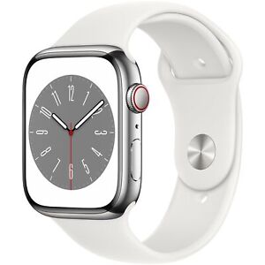 Apple Watch Series 8 45mm Cellular Silver Stainless Steel White Band - Very Good