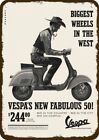 1964 COWBOY Rides VESPA 50 SCOOTER Vintage-Look DECORATIVE REPLICA METAL SIGN