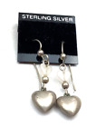 Vintage Sterling Earrings Tested Silver Rose Quartz Puffy Heart Dangle NO OFFERS