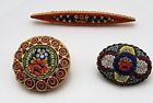 Vintage Vibrant Micro & Mini Mosaic Multi-Color Floral Pin Brooch Italy Lot of 3