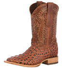 Mens Cowboy Boots Alligator Pattern Square Toe Leather Cognac Rodeo Dress