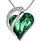 Infinity Love Heart May Birthstone Pendant Necklace, Green Crystal Stone