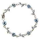 ~Blue ROSE FLOWER made with Swarovski Crystal Floral Bridal Wedding Bracelet NEW