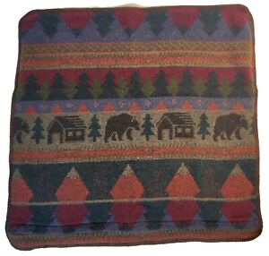 2 Wooded River Pillow Covers North Wool Pine Tree Bears Rustic Cabin Italian 26