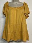 NWT Max Studio 2X Top Yellow Knit Short Sleeve Tiered Peplum Stretch Blouse