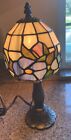Vintage  Stained Glass Table Lamp Tiffany Style 14.5”Tall Blue Bronze Metal Base