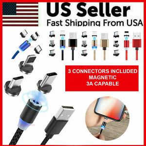 3 in 1 Fast Charging Cable For iPhone iPad Samsung Type-C USB-B 3 Magnetic Tips