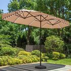 13FT Patio Double-Sided Umbrella with Solar LED Lights Outdoor Umbrella Beige