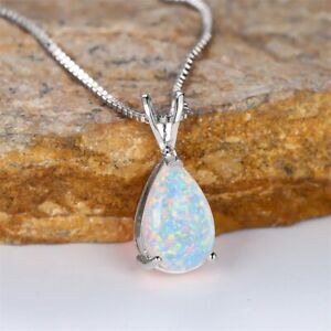 White Fire Opal Stone Pendant Minimalist Droplet Fire Opal Necklace Handmade