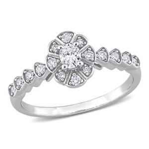 AMOUR 1/3 CT TDW Oval and Round Diamond Vintage Engagement Ring In 14K White