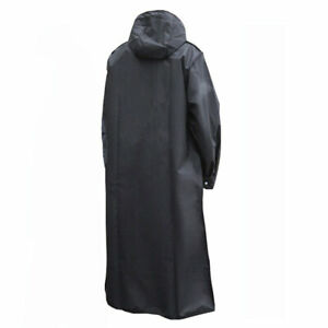 Black Waterproof Long Raincoat Rain Coat Hooded Trench Jacket Outdoor Hiking