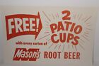 1960s Old Vintage Mason's Root Beer Advertising Sign Soda Sign 2 Patio Cups Free