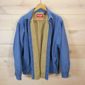 Wrangler Shacket Men's Size L Sherpa Lined Chambray Blue Shirt Jacket Button-up