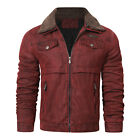 Mens Winter Plus Fleece Thick Jacket With Zip Vintage Outwear Lapel Collar Coat