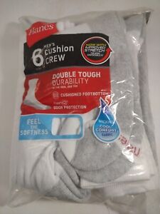 Socks Hanes® Men’s 6-Pairs Crew SOCKS  FreshIQ®-Cushioned-Cotton Size 6 - 12