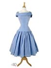 Vintage 40's 50's Dress - Full Skirt Periwinkle Blue Taffeta Party Dress - med