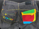 Coogi Men's Blue Jeans Colorful Embroidered Yellow Red Green Blue 34 X 34 Wide