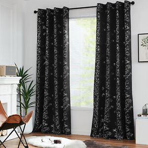 Natural Art Branch Foil Blackout Curtain for Living Room Room Darkening 2 Panels