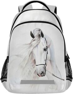White Horse Backpack for Students Boys Girls School Bag Travel Daypack